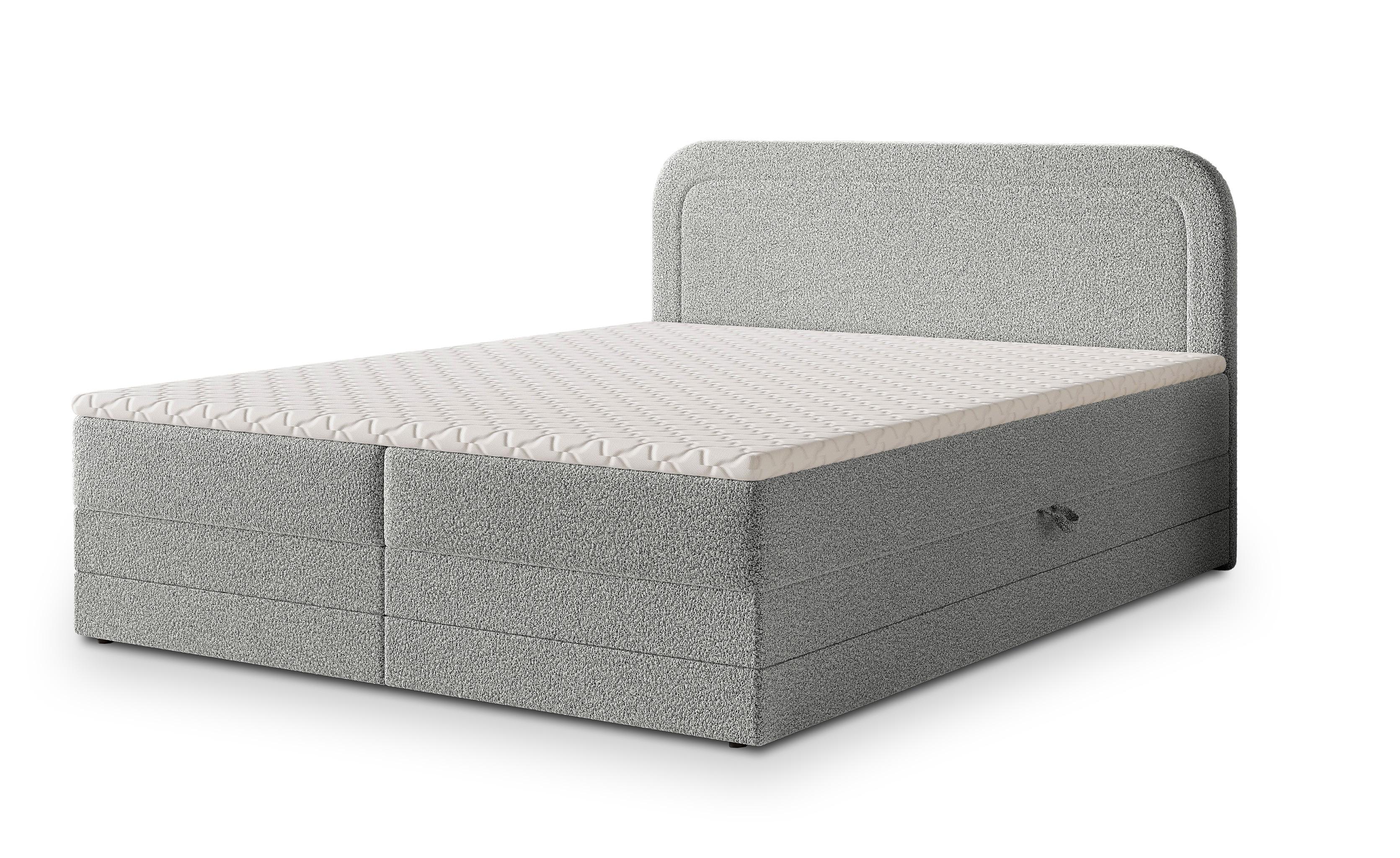 BOXBETT ARMEL 140x200 cm mit Matratze und Topper - Hellgrau - Hellgrau, Holz (140/200cm) - MASSENO