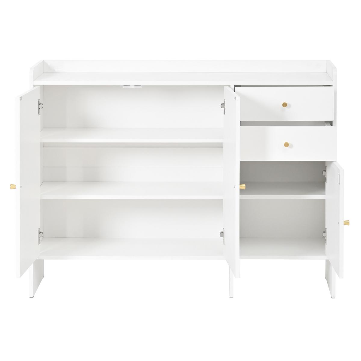 SCHUHSCHRANK weiß 120 cm mit Bogendesign, 3 Türen & 2 Schubladen - Weiß, Holzwerkstoff (120/90/35cm) - Urban Meuble