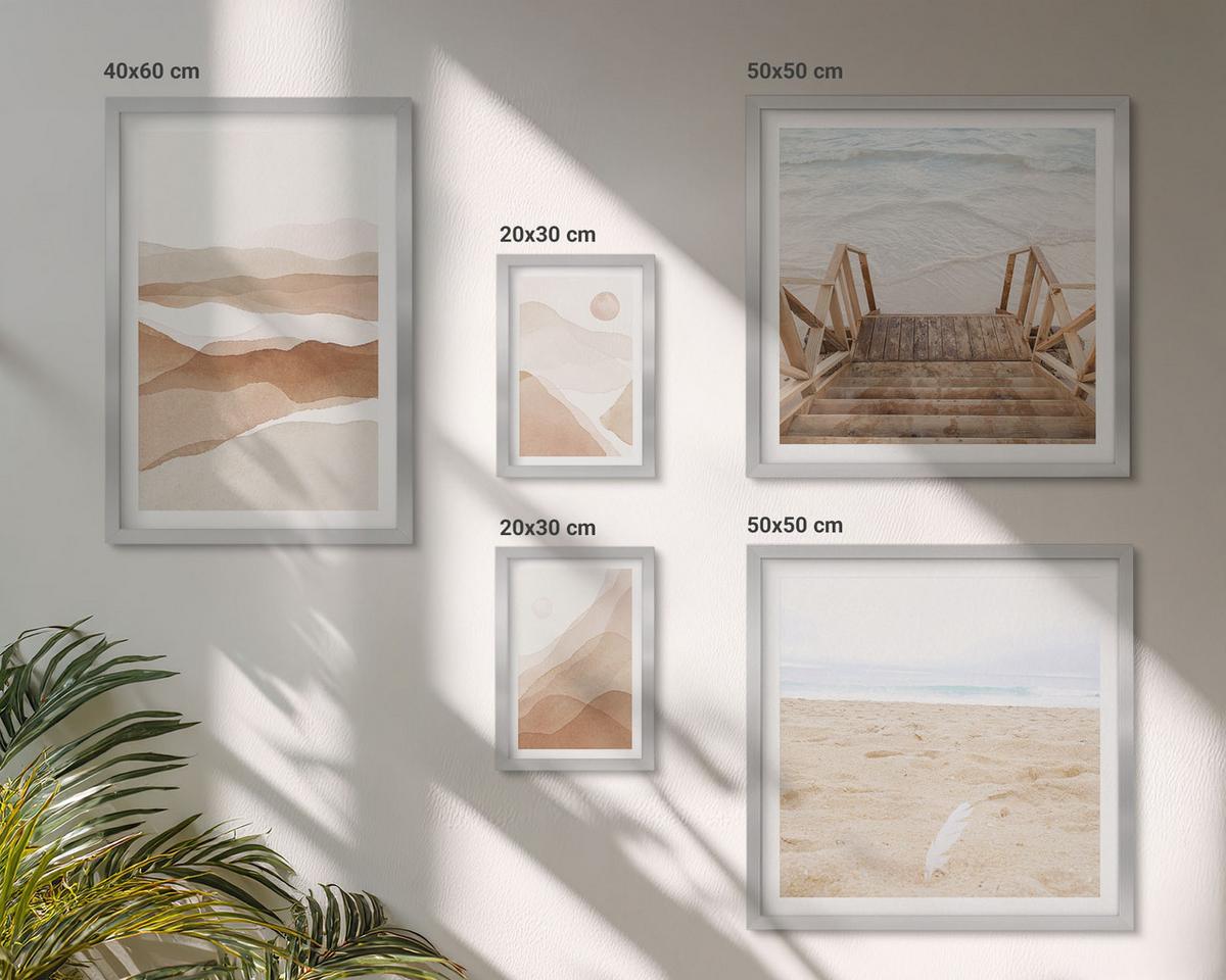 BILDER SET 5er Set - 50x50 cm & 20x30 cm & 40x60 cm Silberner Rahmen - Abstrakte braune Landschaften - Silberfarben, Kunststoff (40/60cm) - TULUP