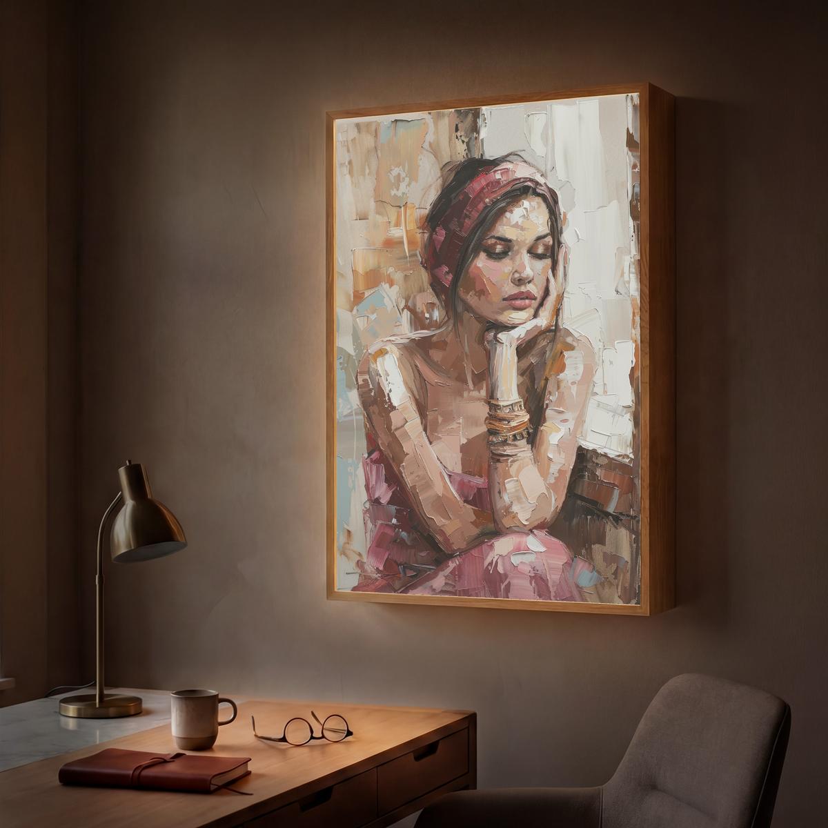 WANDLEUCHTE MIT AKKU Frau - Lackierung - Porträt - Modern 60x90 cm - Braun, Holzwerkstoff (60/90/8cm) - OnlyWow