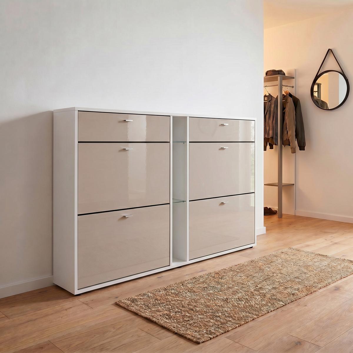 SCHUHSCHRANK Today Fronten in Sandgrau Hochglanz - Sandfarben, Holzwerkstoff (155.5/95/28cm) - Vladon