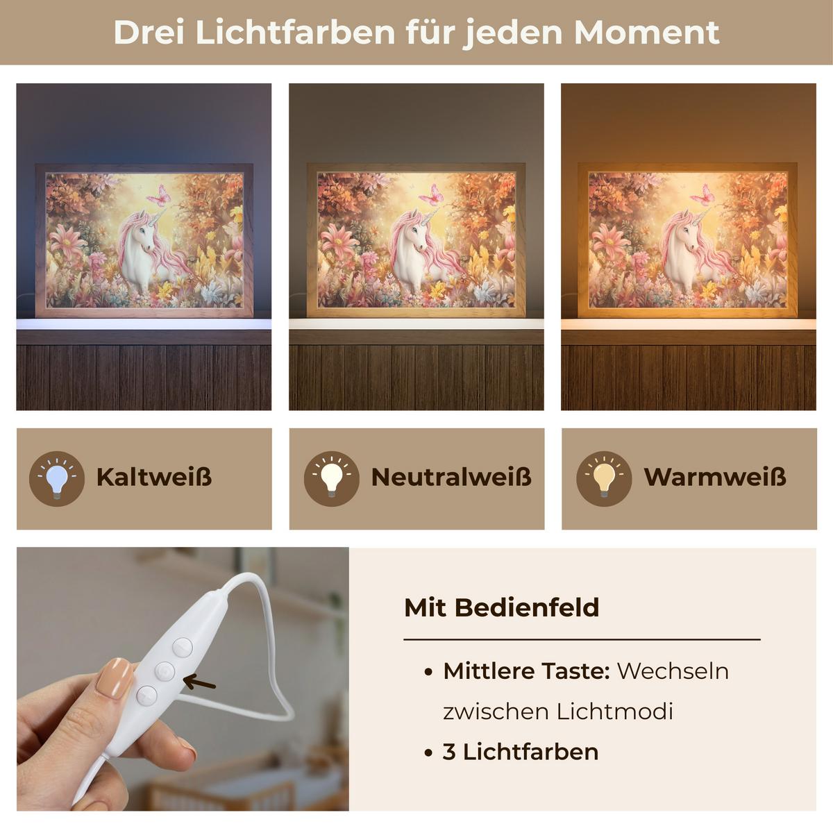 NACHTTISCHLAMPE Einhorn - Blumen - Schmetterling - Rosa 30x20 cm - Beige, Holzwerkstoff (8/30/20cm) - OnlyWow