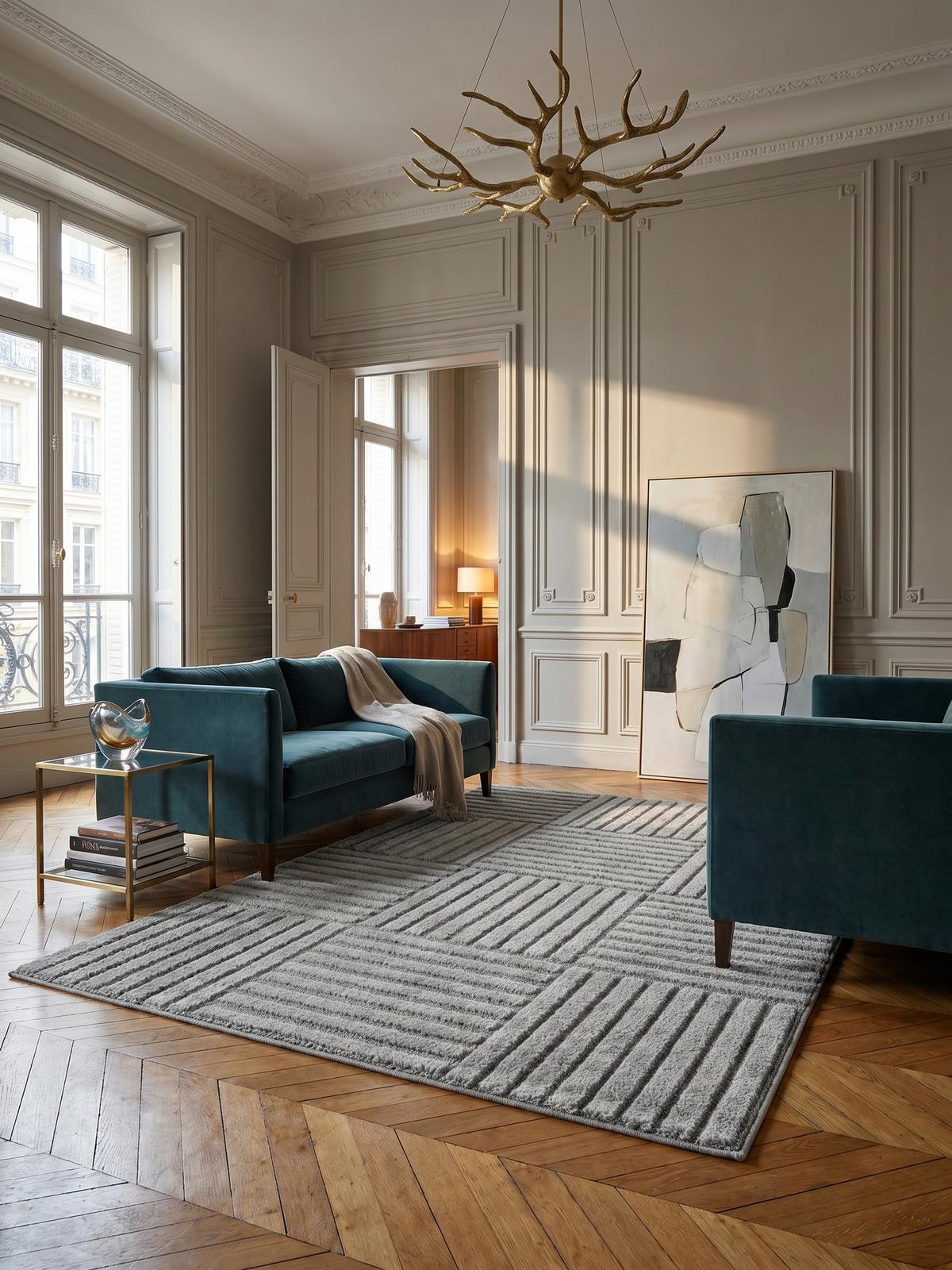 TEPPICH Hochflor RIGI in Silber, mit Cord-Streifen-Patchwork, 80 x 150 cm - Silberfarben, Textil (150/80cm) - KADIMA DESIGN