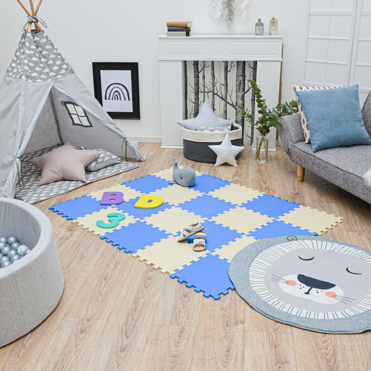 SPIELMATTE ab Null - 180/90/1 cm Puzzlematte Beige - Blau/Beige, Kunststoff (30/30cm) - Littletom