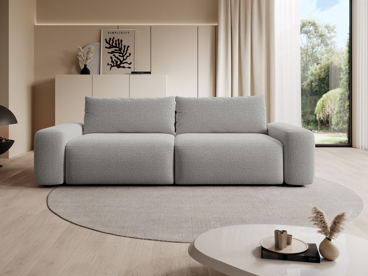 BETTSOFA RUOTA Grau Bucle-Stoff mit Schlaffunktion - Grau, Textil (105/87/257cm) - MASSENO