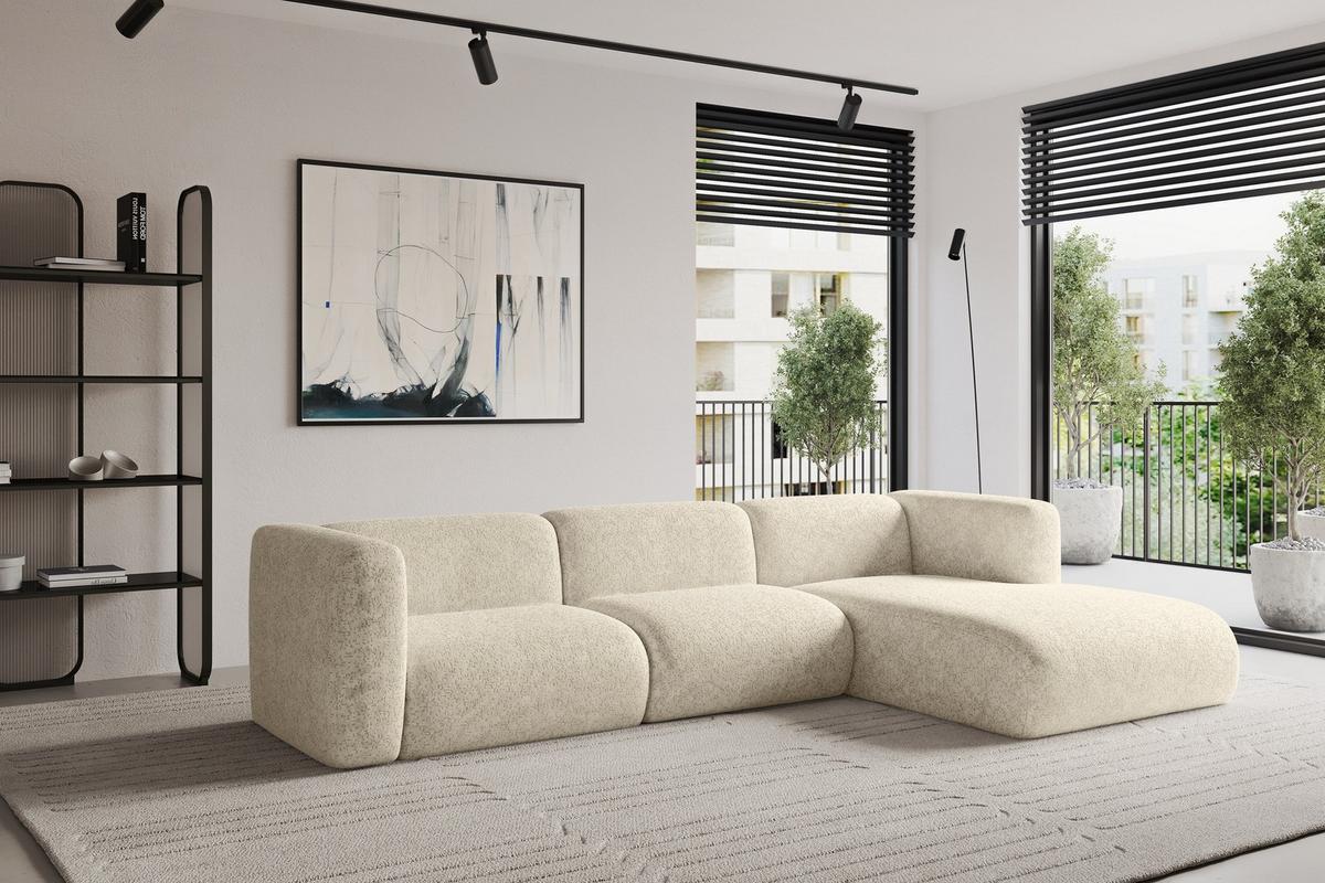 ECKSOFA Ottomane Rechts MIRA-L1 227x179x89 Creme Velours - Creme/Schwarz, Holzwerkstoff/Kunststoff (227/179cm) - ALTDECOR