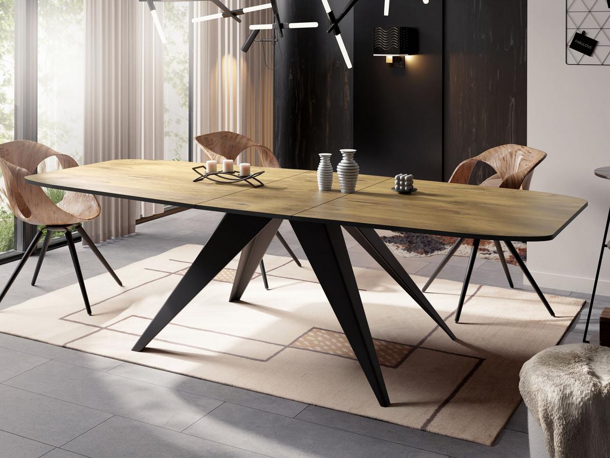 ESSTISCH Foster rechteckig ausziehbar, Lancelot Eiche 180-218/90/76 cm - Eichefarben/Schwarz, Holzwerkstoff/Metall (90/220/76cm) - WFL GROUP