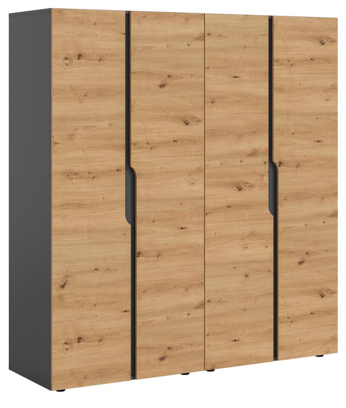 KLEIDERSCHRANK Eiche Artisan, grau 162 x 176 cm, Drehtürenschrank 4-türig - Schwarz/Eiche Artisan, Holzwerkstoff/Kunststoff (162/176/51cm) - Inn.Furn