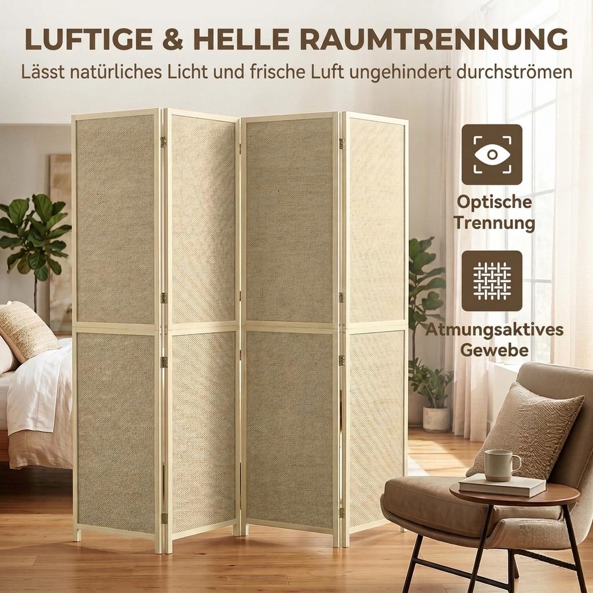PARAVENT Bambus Kiefernholz Naturholz - Naturfarben, Holz/Naturmaterialen (1.7/180/180cm) - HOMCOM