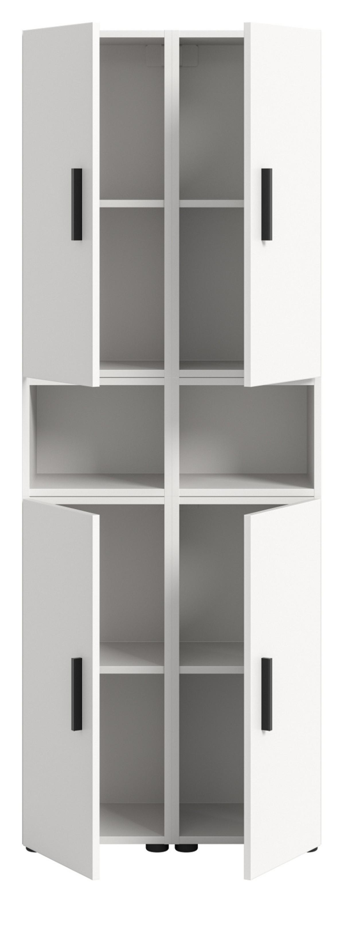 STAURAUMSCHRANK weiß 65 x 178 cm, Mehrzweckschrank mit viel Stauraum - Schwarz/Weiß, Holzwerkstoff/Kunststoff (65/178/34cm) - Inn.Furn