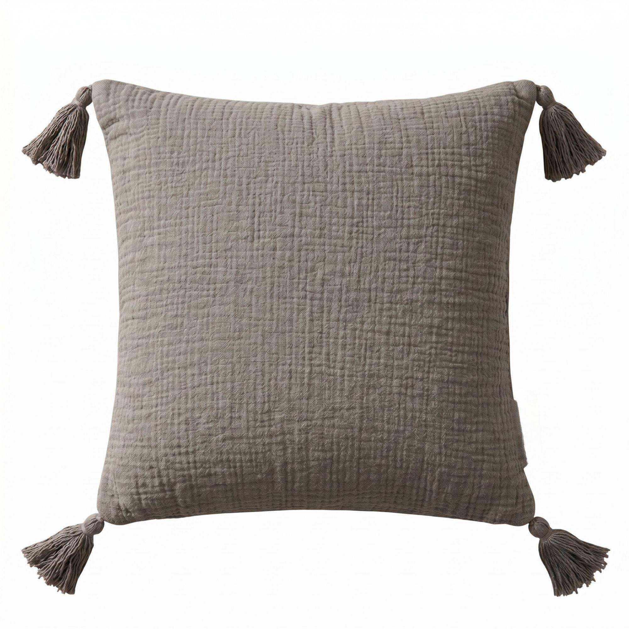 DEKOKISSEN Musselin grau mit Quasten, 45/45 cm - Grau, Textil (45/45cm) - Homescapes