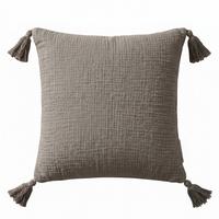 DEKOKISSEN Musselin grau mit Quasten, 45/45 cm - Grau, Textil (45/45cm) - Homescapes