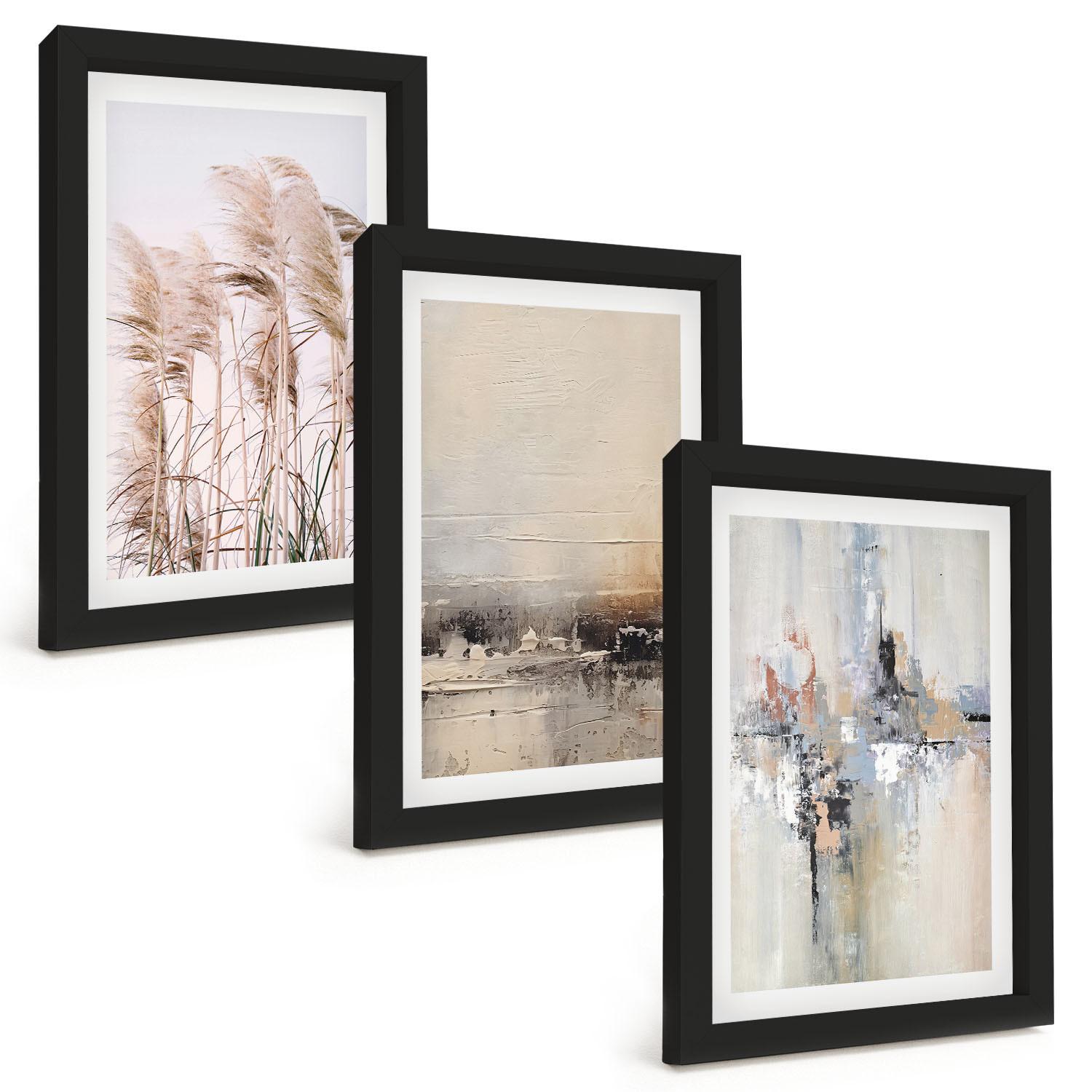 BILDER SET 3er Set - 20x30 cm Schwarzer Rahmen - Abstrakte Vegetationsmuster - Schwarz, Kunststoff (20/30cm) - TULUP