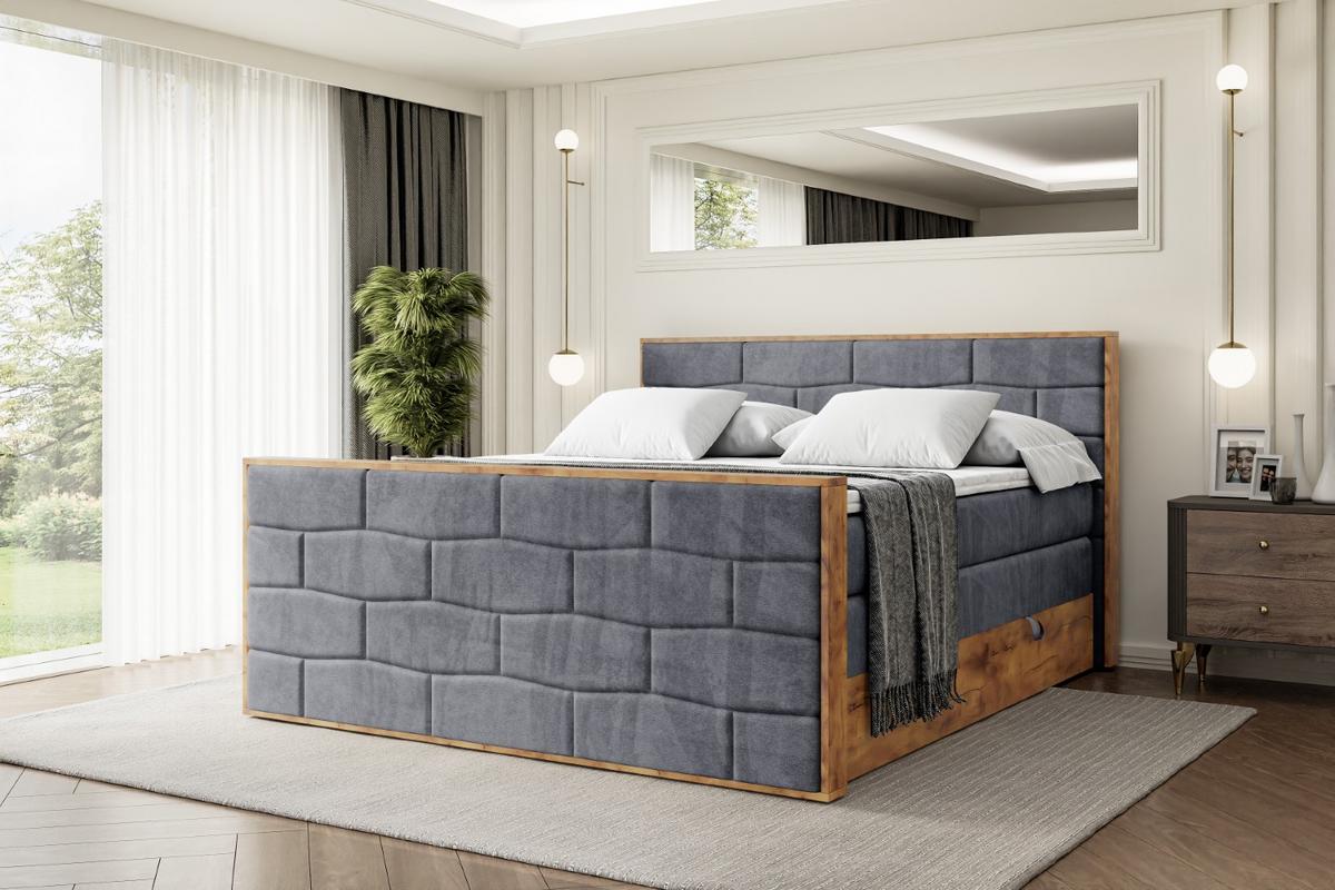 BOXSPRINGBETT mit Matratze H3|H4 und Lattenrost - LOLLI8-Z KING-120x200 - Dunkelgrau Casablanca - Dunkelgrau, Holzwerkstoff (120/200cm) - ALTDECOR