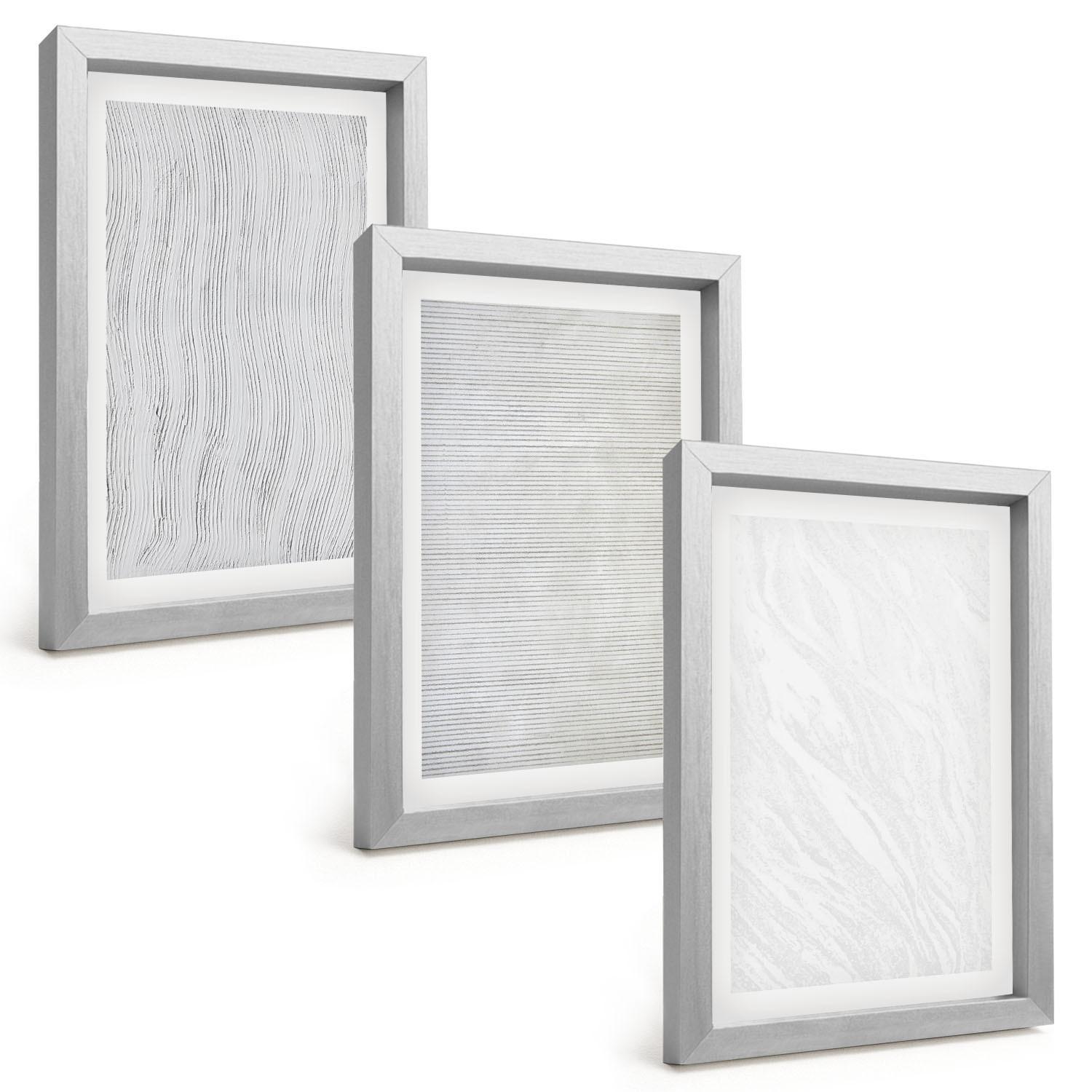 BILDER SET 3er Set - 20x30 cm Silberner Rahmen - Helle Sandmusterstrukturen - Silberfarben, Kunststoff (20/30cm) - TULUP
