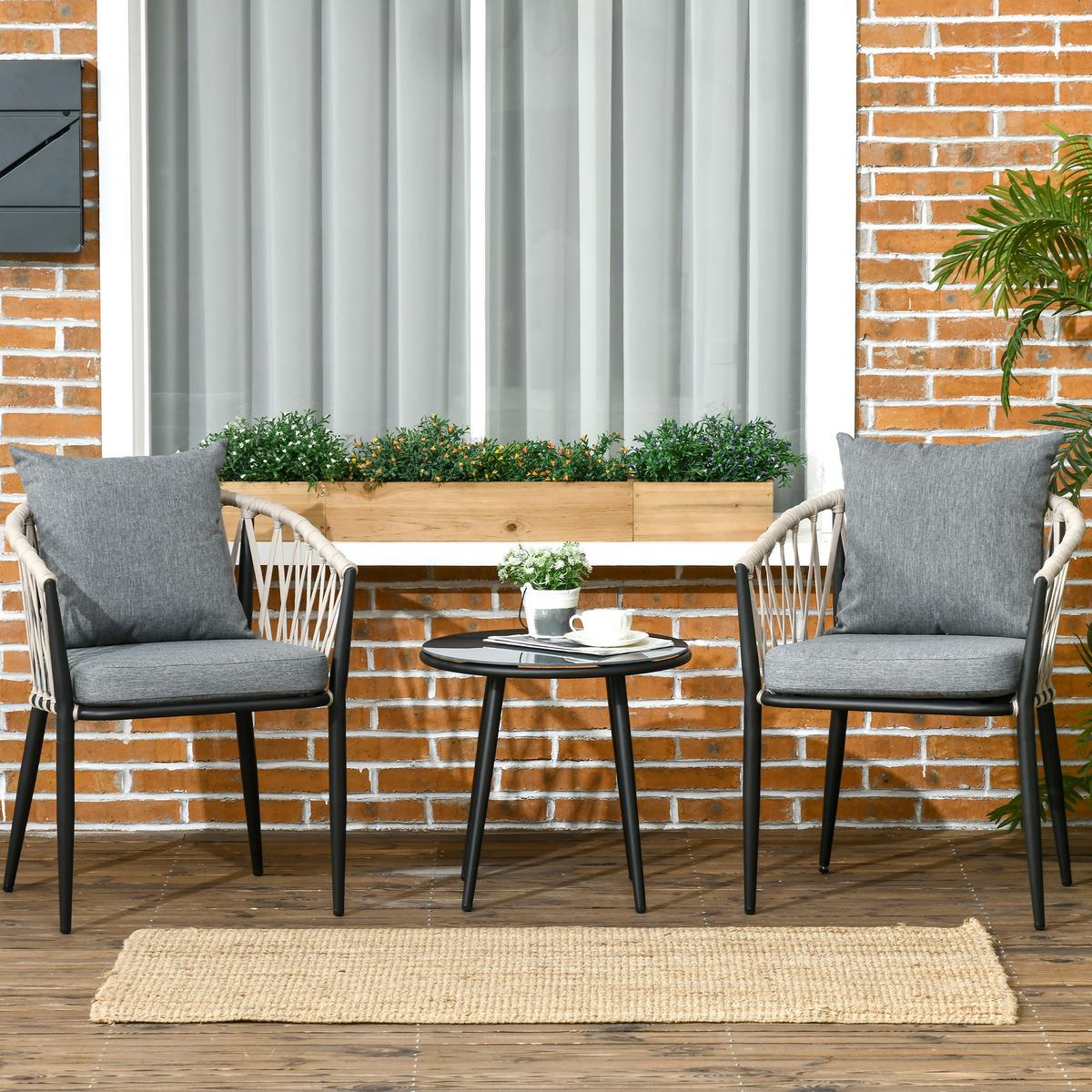 GARTENMÖBEL Set, Stahl, Grau - Grau, Metall - Outsunny