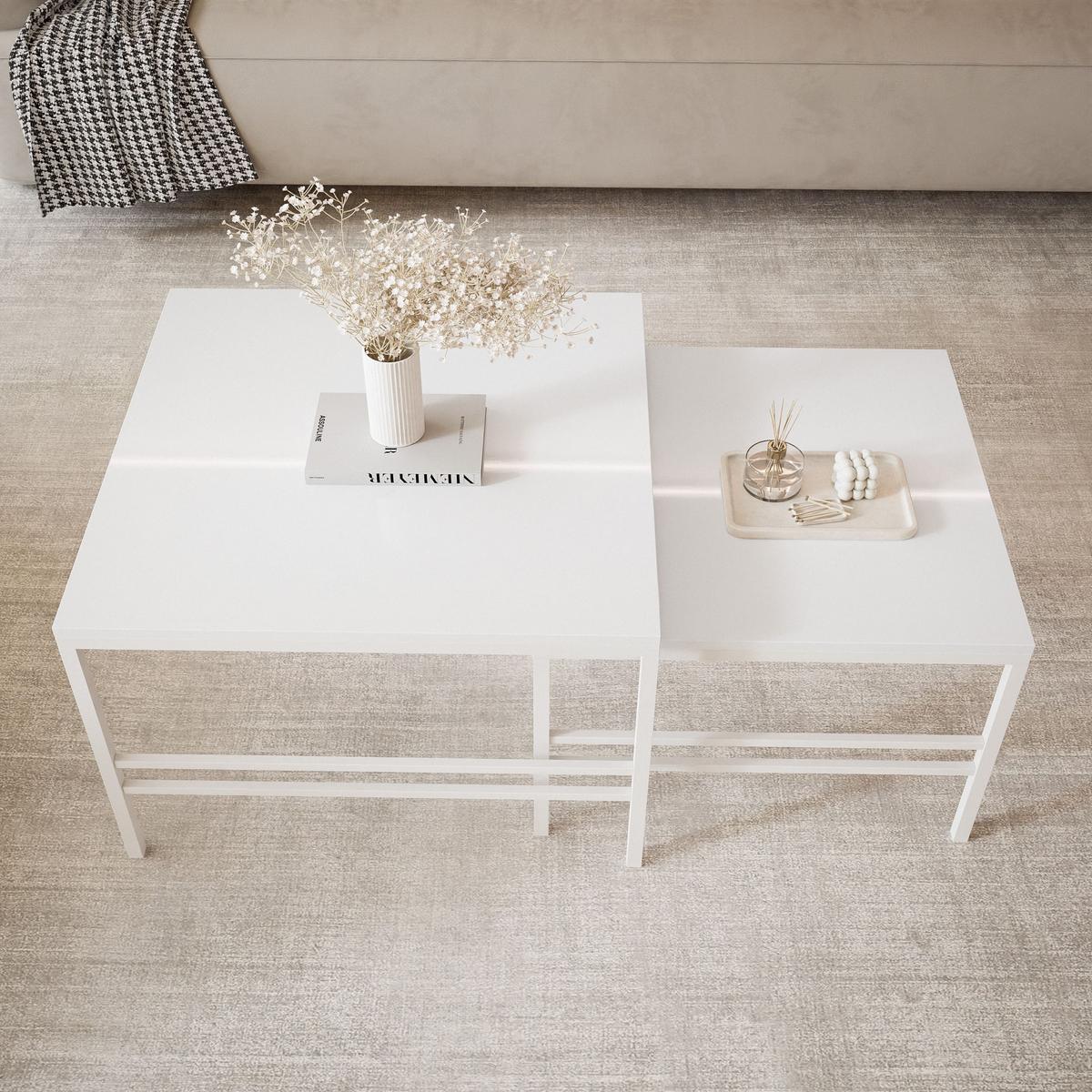 COUCHTISCH Weiße Glanz Weiße Rahme - Weiß Hochglanz/Weiß, Holzwerkstoff (70/70/46cm) - Idohome