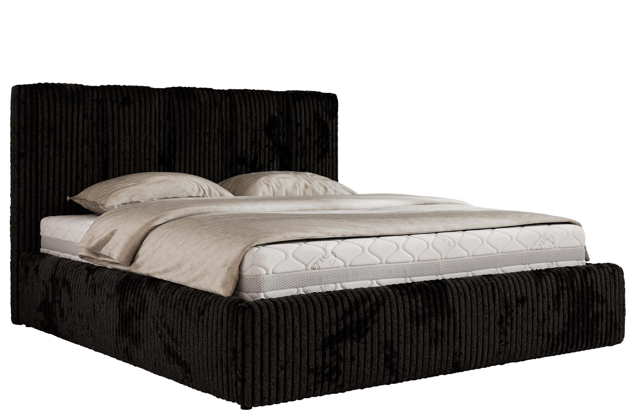 POLSTERBETT SAVINO CLASSIC 140/200 - Schwarz Cord - Multipocket-Matratze - Schwarz, Textil (140/200cm) - MKS