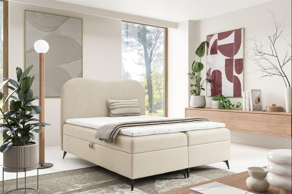 BOXBETT Blair Premium überlänge - Creme, Holzwerkstoff/Textil (200/220cm) - Fun Möbel