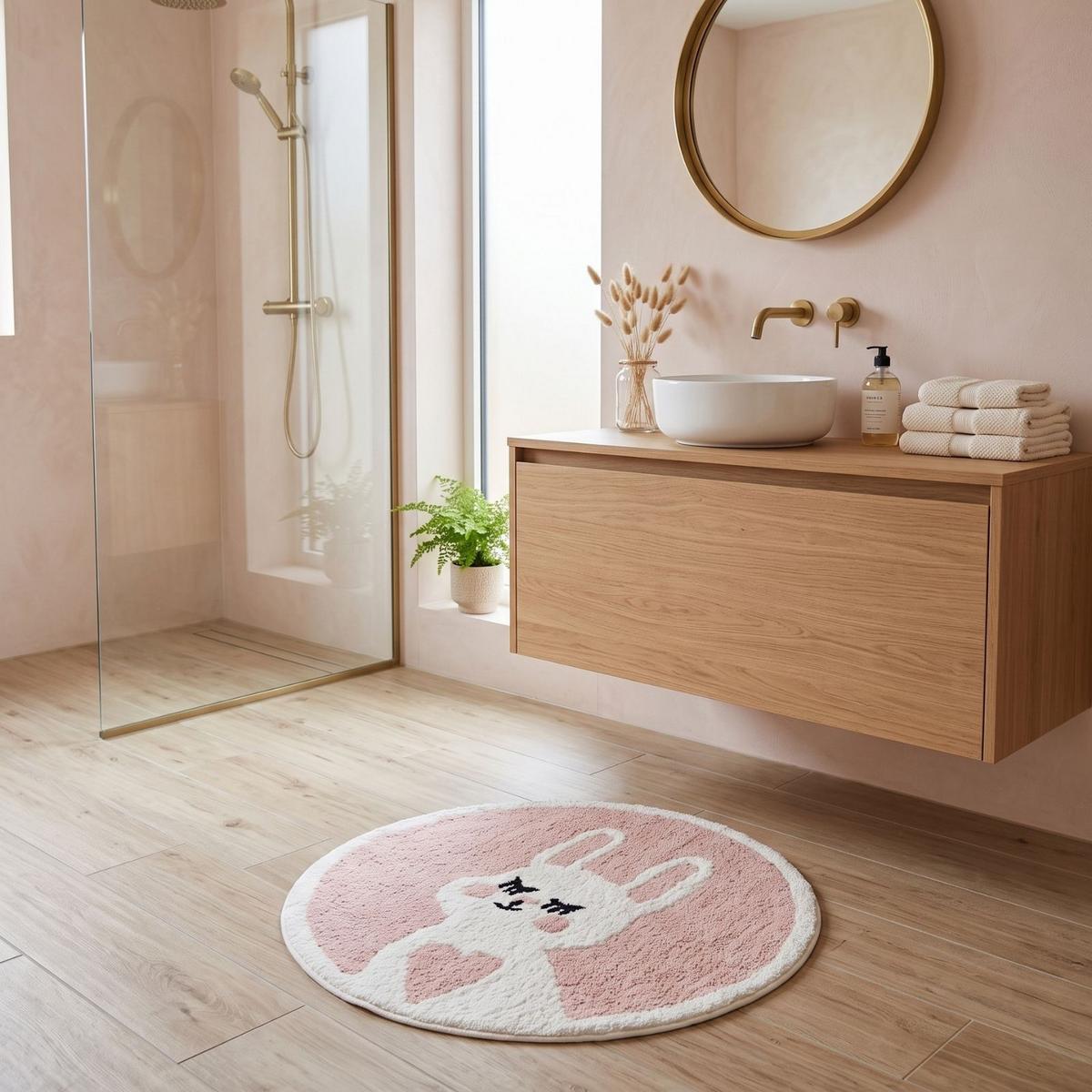 BADTEPPICH Hase, rund 60 cm, rosa, 100 % Baumwolle - Pink, Textil (60/60cm) - Homescapes