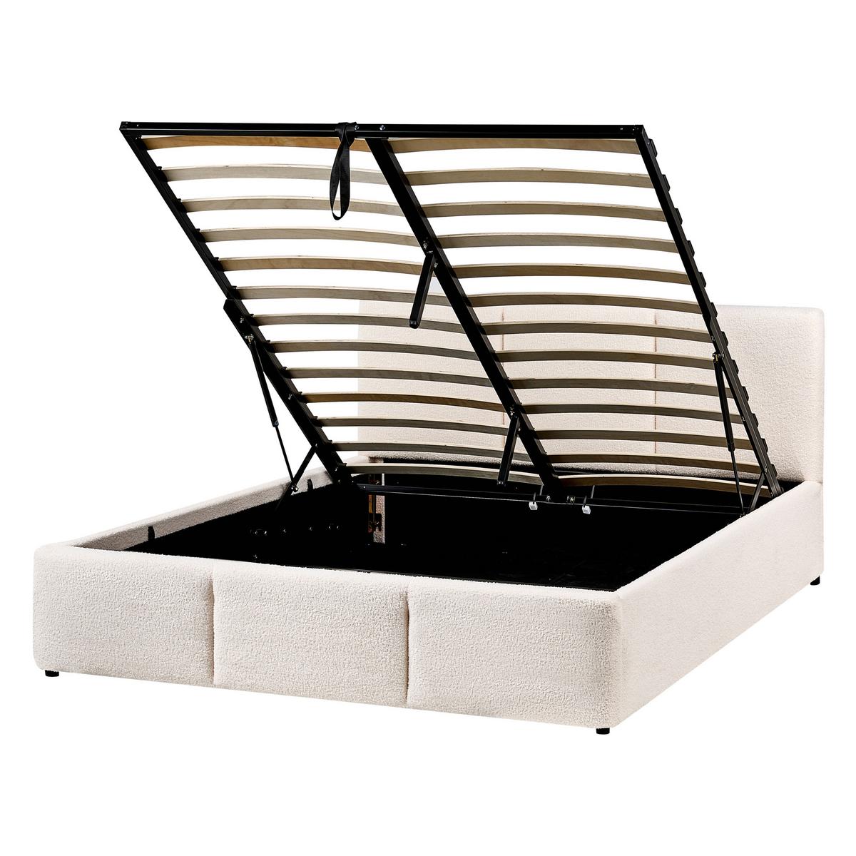 BETT mit Stauraum 140/200 cm Bouclé Cremeweiß Bousse - Creme, Textil (140/200cm) - Beliani