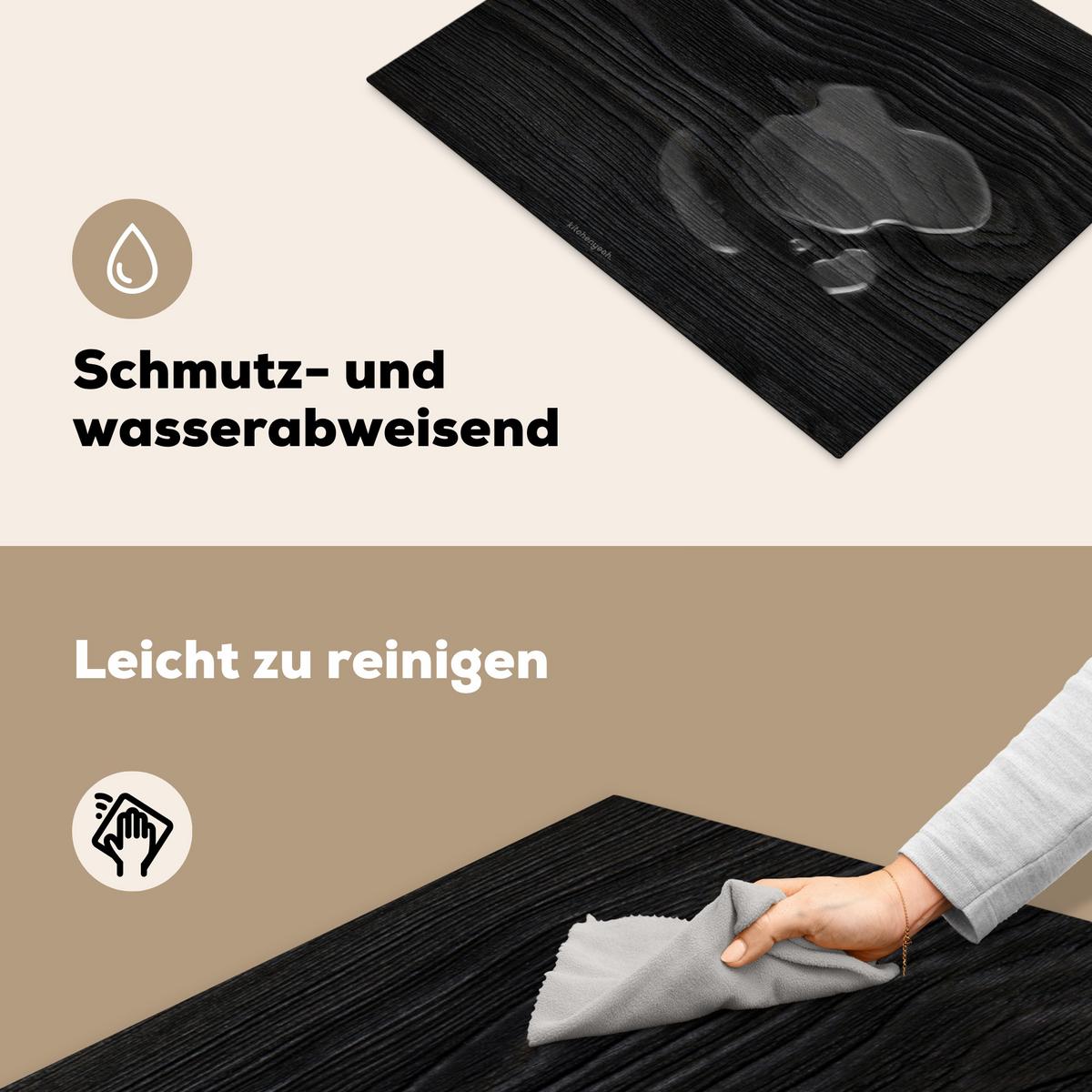 HERDABDECKPLATTE Schwarz - Holzoptik Herdabdeckung Induktionsfeld 65x52 cm - Schwarz, Kunststoff (65/52/0.2cm) - MuchoWow