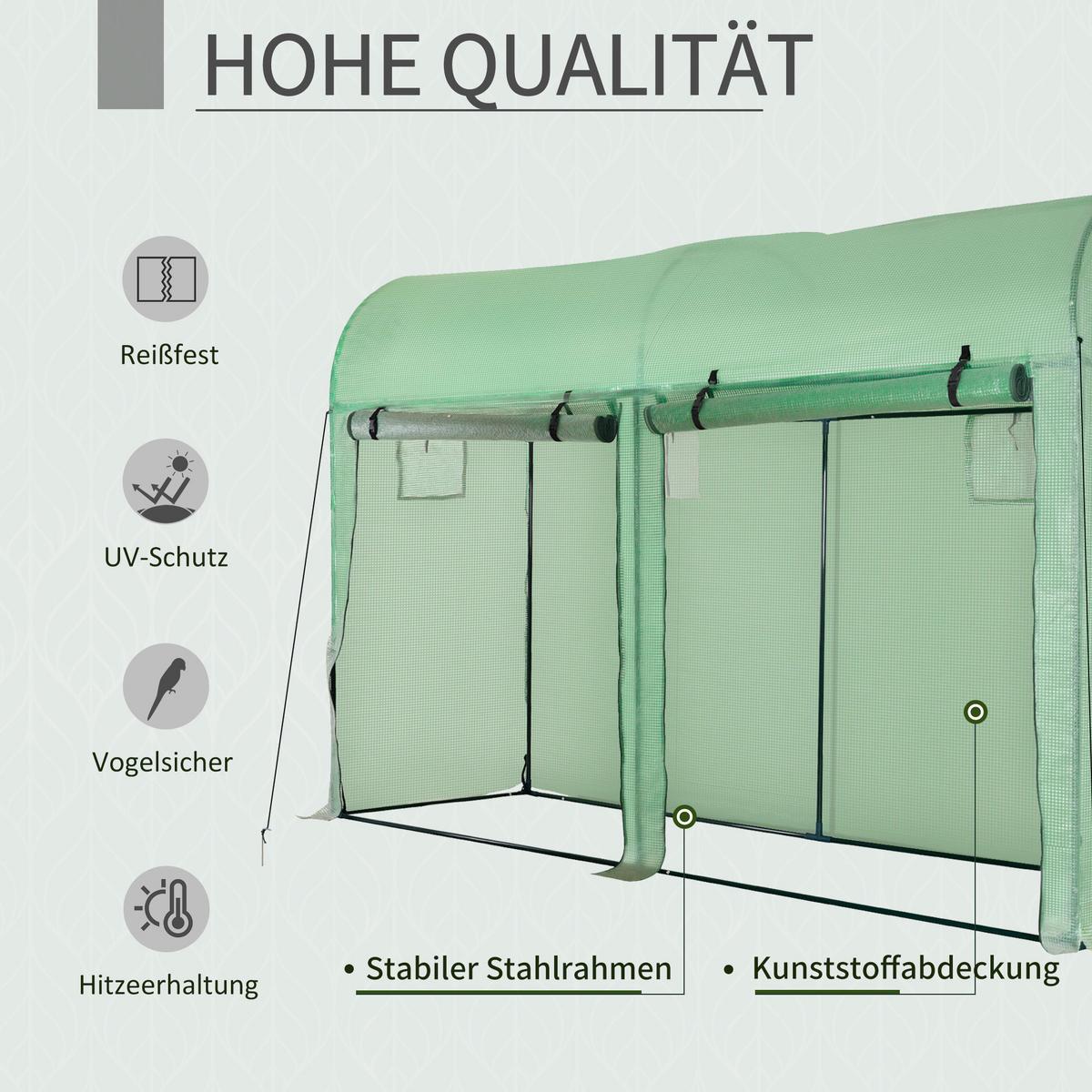 FOLIENGEWÄCHSHAUS, Grün, Stahl, PE-Kunststoff - Grün, Kunststoff (100/200/300cm) - Outsunny