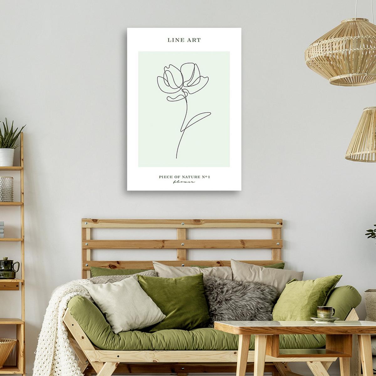 WANDBILD blume line art - Türkis, Textil (40/60cm) - Feeby