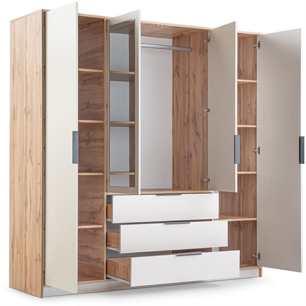 DREHTÜRENSCHRANK Livo mit 4 Türen und 3 Schubladen, kaschmir+eiche Wotan, 200 cm - Kaschmir/Eiche Wotan, Holzwerkstoff (200/200/57cm) - Beautysofa