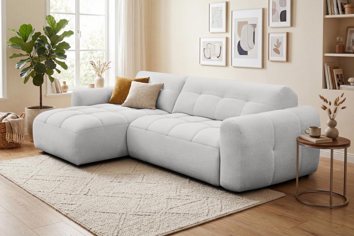 ECKSOFA LUMERO 4-Sitzer LINKS, hellgrau - Hellgrau/Schwarz, Holz/Textil (275/166cm) - Courtois Laville