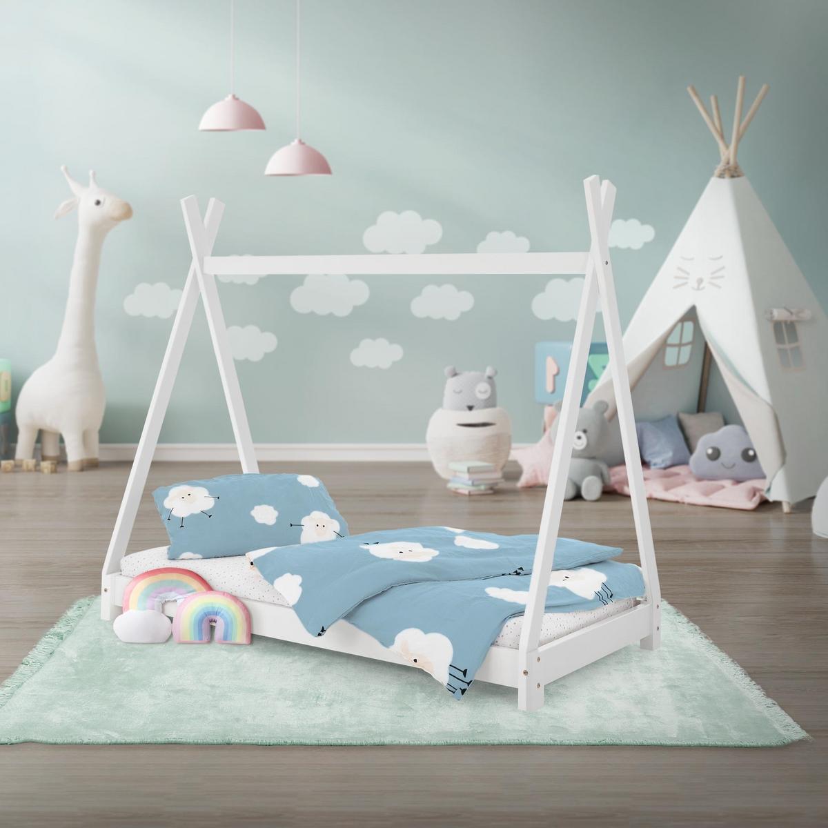 KINDERBETT Tipi mit Matratze 70x140 cm Weiß - Weiß, Holz (70/140cm) - ML-DESIGN