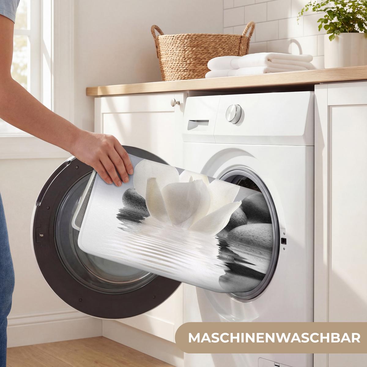 BADEMATTE Steine - Lotus - Weiß - Wasser - Zen 90x60 cm - Weiß, Textil (90/60cm) - OnlyWow