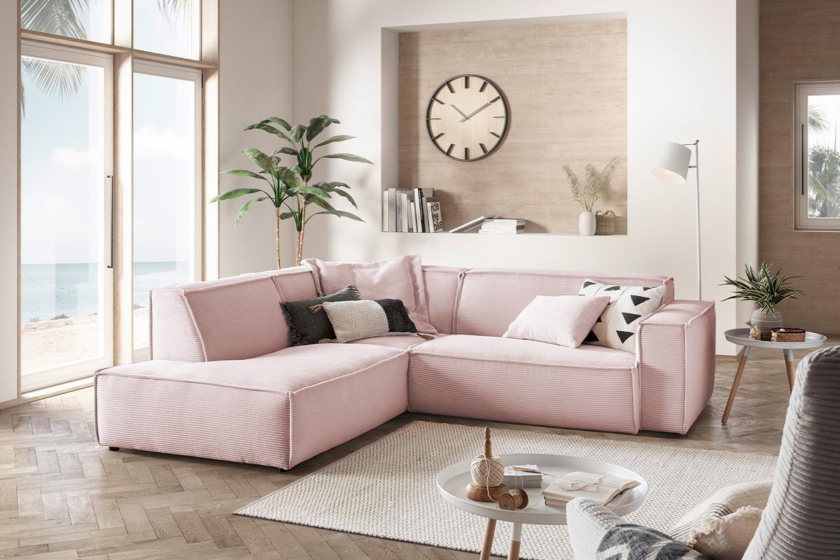 ECKSOFA SAMU Pink Cord - Schwarz/Rosa, Textil (254/224cm) - KAWOLA