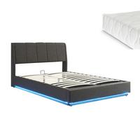 LED POLSTERBETT Tröstiar mit Matratze - Schwarz, Holzwerkstoff/Kunststoff (140/200cm) - [en.casa]