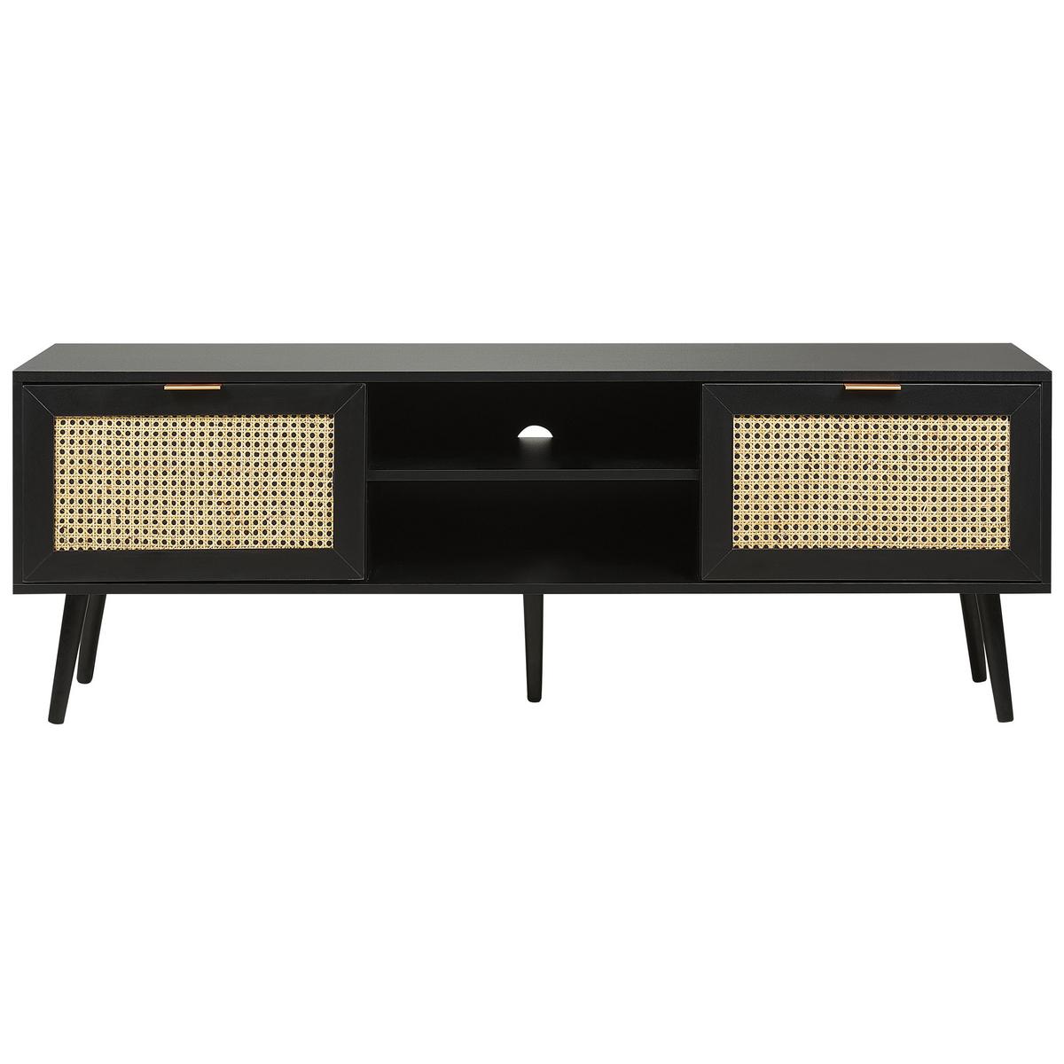 TV-MÖBEL Schwarz/Beige Opoco - Beige/Schwarz, Holzwerkstoff (150/52/40cm) - Beliani