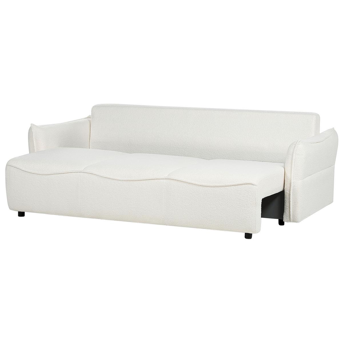 3-SITZER-SCHLAFSOFA Bouclé cremeweiß mit Stauraum Krama - Schwarz/Weiß, Textil (225/87/99cm) - Beliani