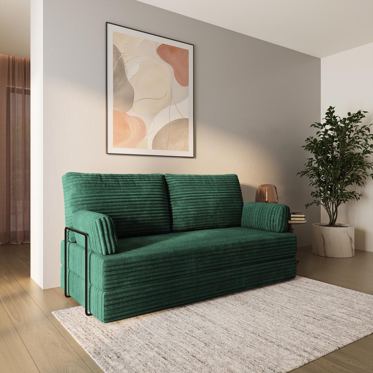 BETTSOFA SILAR aus Schaumstoff Cordstoff Grün Schlaffunktion - Grün, Textil (170/86/80cm) - MASSENO