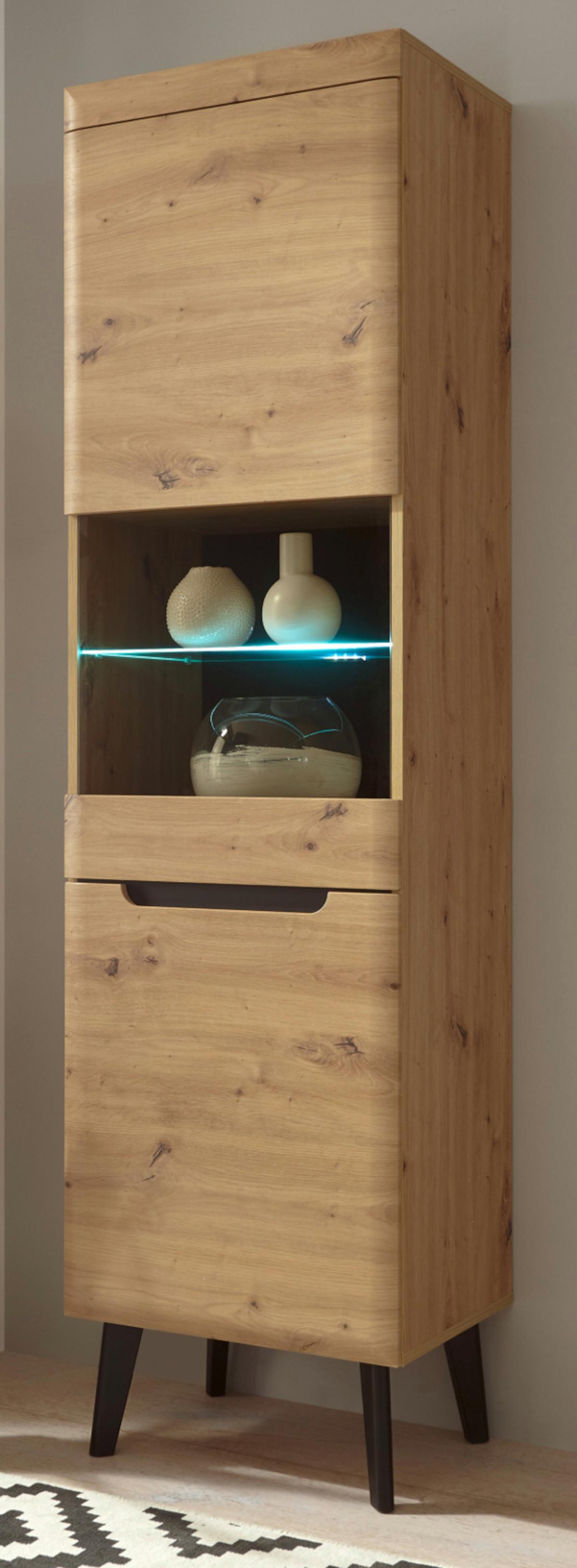 VITRINE Eiche Artisan, schwarz 53 cm, Vitrinenschrank skandinavisch - Eichefarben/Schwarz, Glas/Holzwerkstoff (53/197/40cm) - Furn.Design