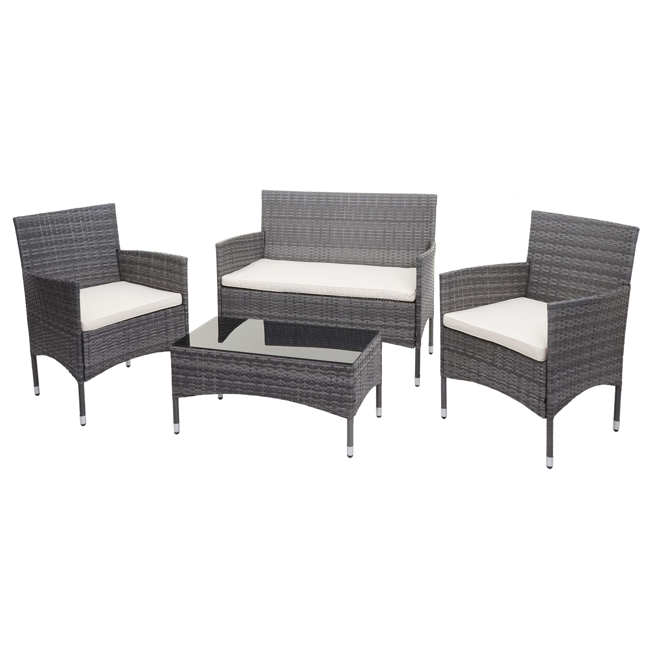 POLY-RATTAN GARNITUR Grau, Cremeweiß - Weiß/Grau, Kunststoff - MCW