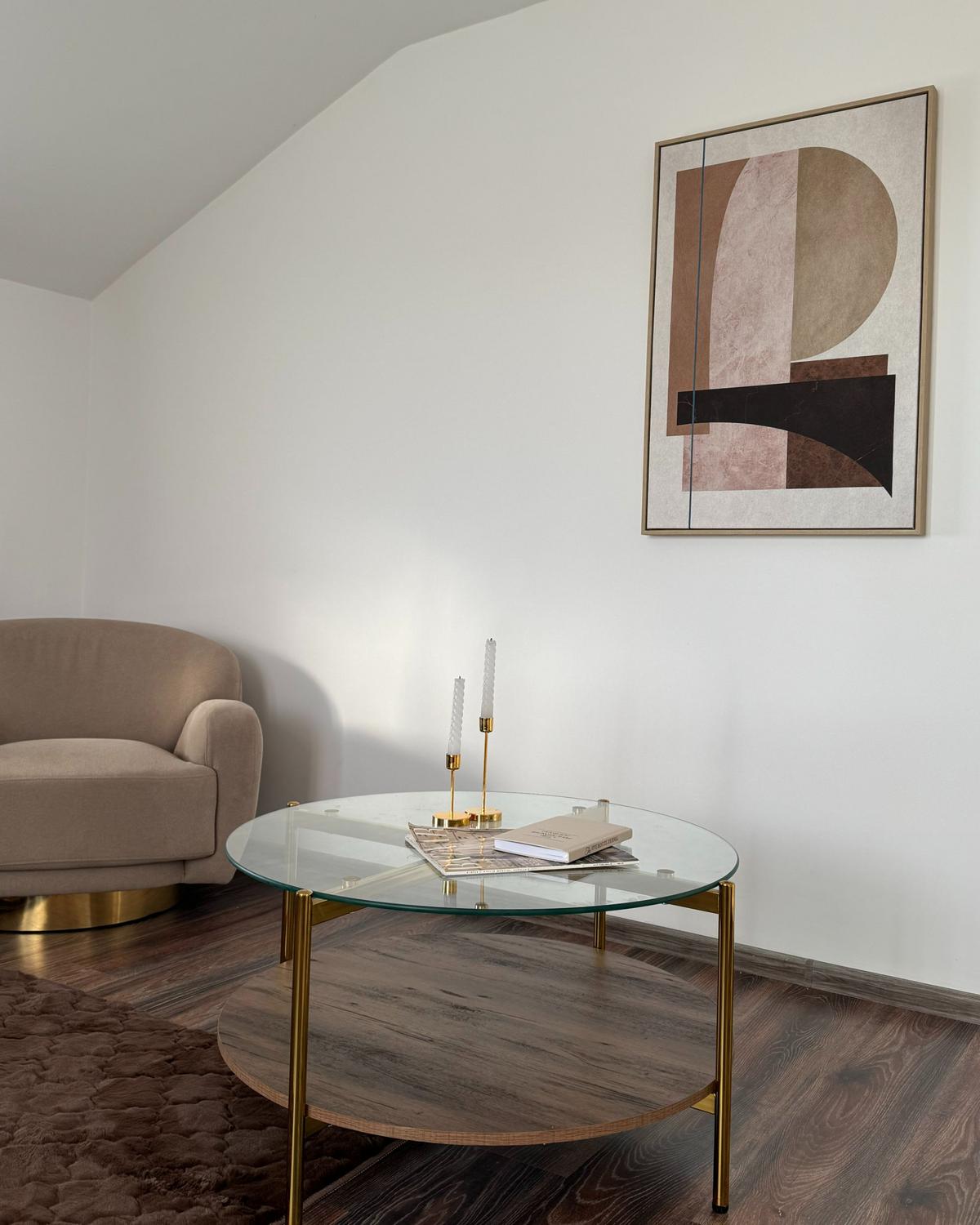 COUCHTISCH Gold/Dunkler Holzfarbton Lovell - Dunkelbraun/Goldfarben, Glas/Holzwerkstoff (80/80/45cm) - Beliani