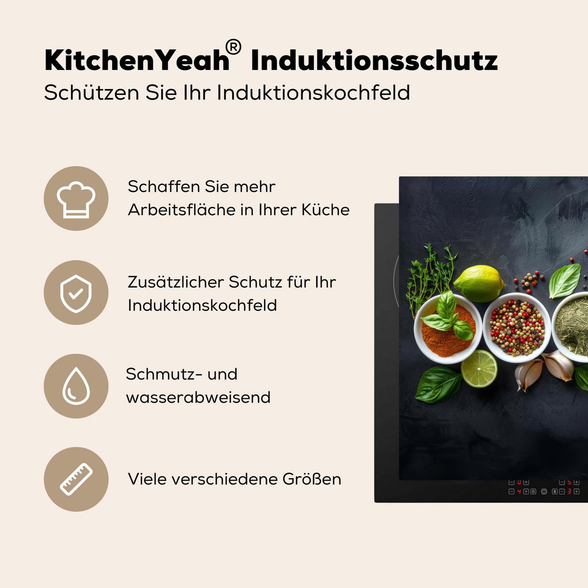 HERDABDECKPLATTE Kräuter - Gewürze - Konkrete Optik - Stilleben Ceranfeldabdeckung 78x52 cm - Multicolor, Kunststoff (78/52/0.2cm) - MuchoWow