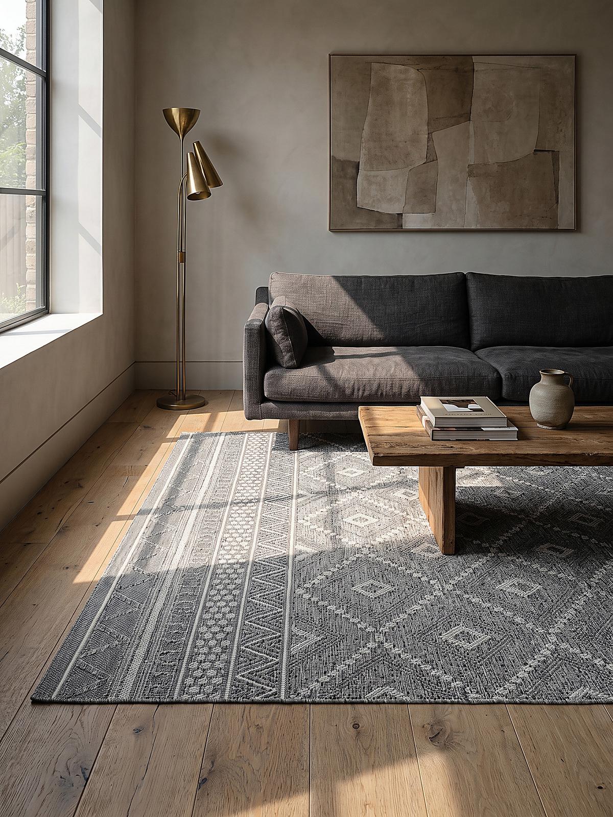 TEPPICH Flachgewebe ESERA Ethno-Rauten Polypropylen Grau 80 x 150 cm - Grau, Textil (80/150cm) - KADIMA DESIGN
