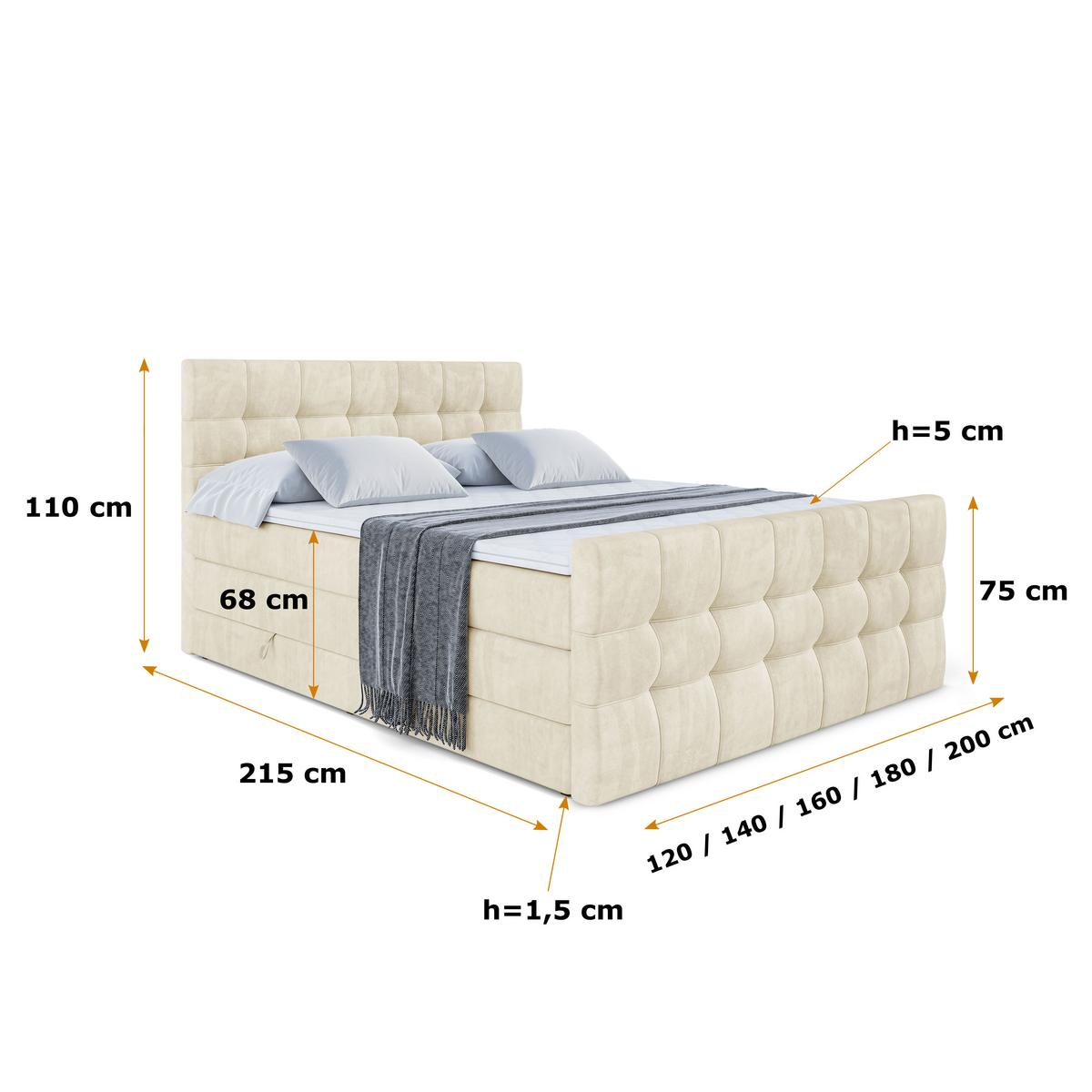 BOXSPRINGBETT BERO-Z KING - 120 x 200 - H3/H4 - Beige - Beige, Holzwerkstoff (120/200cm) - ALTDECOR