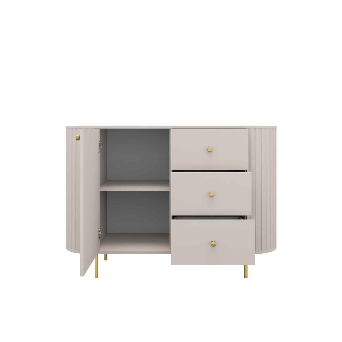 KOMMODE BOLLA 123/85,4/42,3cm mit 3 Schubladen 1 Türen Beige - Beige, Holzwerkstoff (123/85.4/42.3cm) - MASSENO