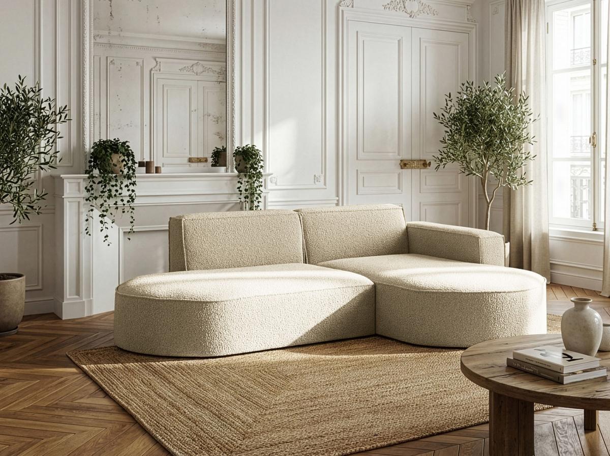 ECKSOFA Hana L-Form 3-Sitzer Ecke Rechts, Boucle, Beige 241/73/168 cm - Beige/Schwarz, Textil/Metall (168/241cm) - WFL GROUP