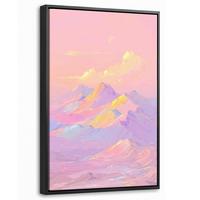 LEINWAND Bilder mit Rahmen - Berggipfel - Wolken - Verträumt - 40x60 - Hellrosa, Textil (40/60cm) - MuchoWow