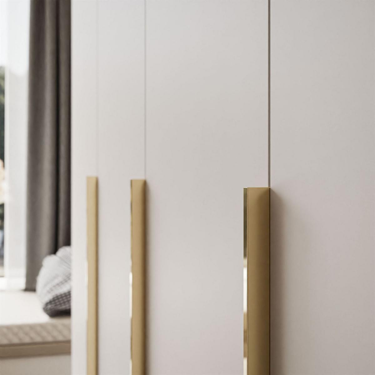 KLEIDERSCHRANK AUREL 4D in KASCHMIR mit goldenen Griffen - Kaschmir/Goldfarben, Holzwerkstoff (200/200/57cm) - Lookway