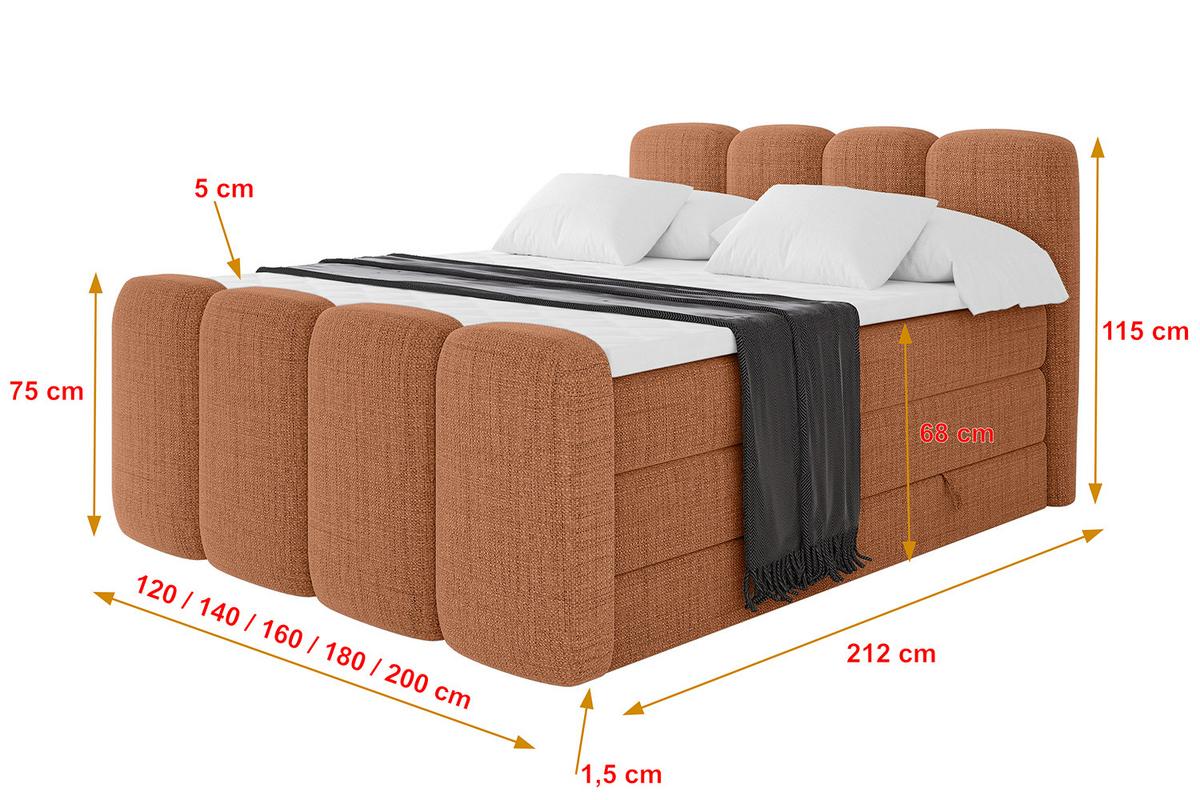 BOXBETT mit Matratze H3|H4 und Lattenrost - NINA-Z KING - 120x200 cm Aragon - Apricot - Orange, Holzwerkstoff (120/200cm)