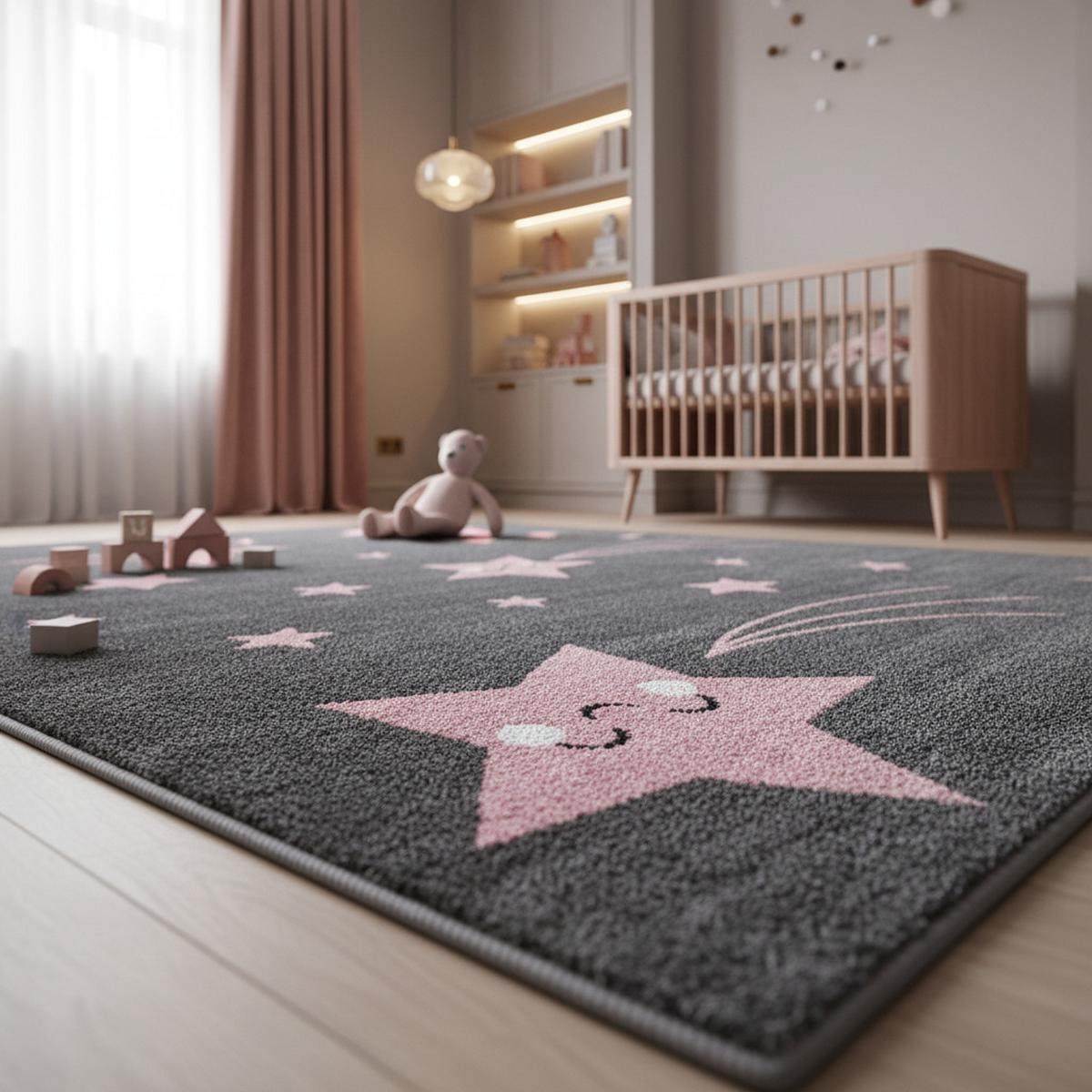KINDERTEPPICH TASNA, mit Sternen-Motiv, Rosa, 80 x 150 cm - Rosa, Textil (150/80cm) - KADIMA DESIGN