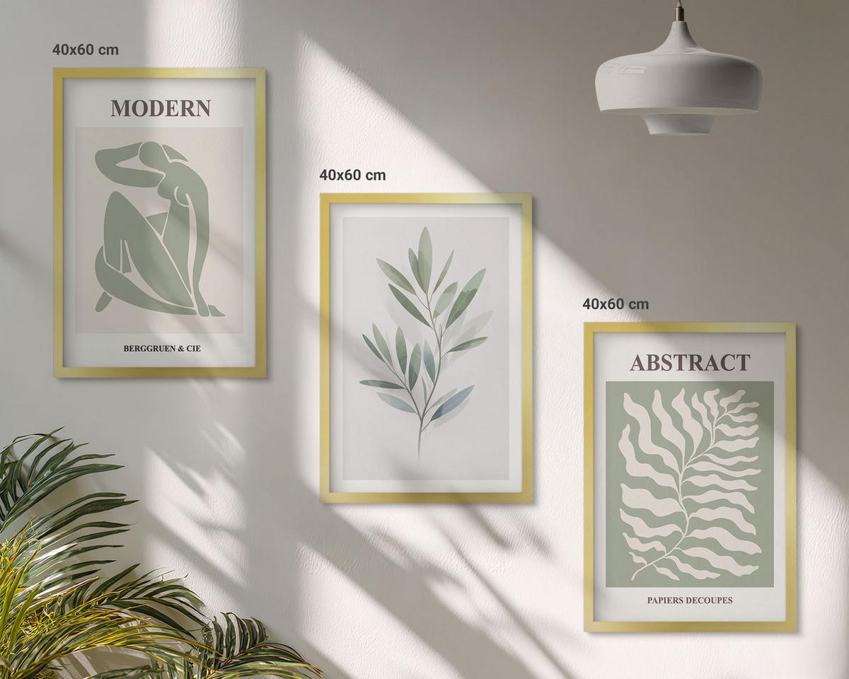 BILDER SET 3er Set - 40x60 cm Goldrahmen - Matisse Aquarell Boho-Design - Goldfarben, Kunststoff (40/60cm) - TULUP